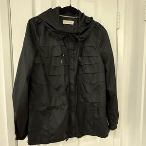 Tory Burch Windbreaker with Hood, Black, Size 8